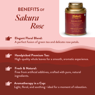 Sakura Rose Green Tea by Saffron Cup - Pack of 2 | 100% Natural Blend with Rose Petals | Delicate Floral Aroma & Refreshing Taste | Packed for Freshness (Airtight Double Lids Tin) - saffroncup
